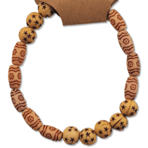Earth Tone Star Bead Bracelet with floral and star pattern beads on stretch cord from Capstone Hemp