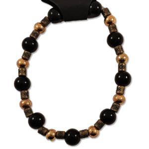 Black and gold beaded bracelet with brass spacers on stretch cord – Capstone Hemp