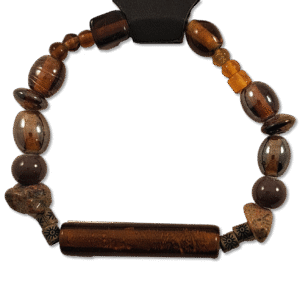 Handmade amber glass bracelet with mixed-size beads on stretch cord - Capstone Hemp