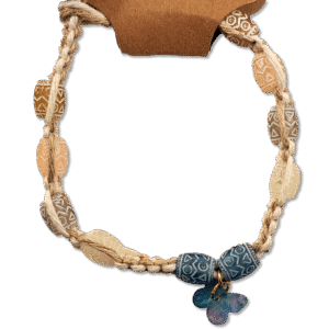 Handmade hemp bracelet with butterfly pendant and patterned beads