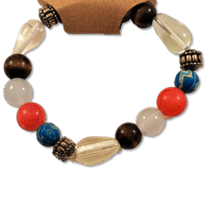 Scavenger Bracelet with assorted glass beads and metal spacers on stretch cord – Capstone Hemp