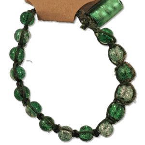 Handmade Green Glass Beaded Hemp Bracelet with natural hemp cord and shiny green glass beads