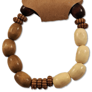 Natural Wooden Bracelet with earth tone beads on stretch cord – Capstone Hemp