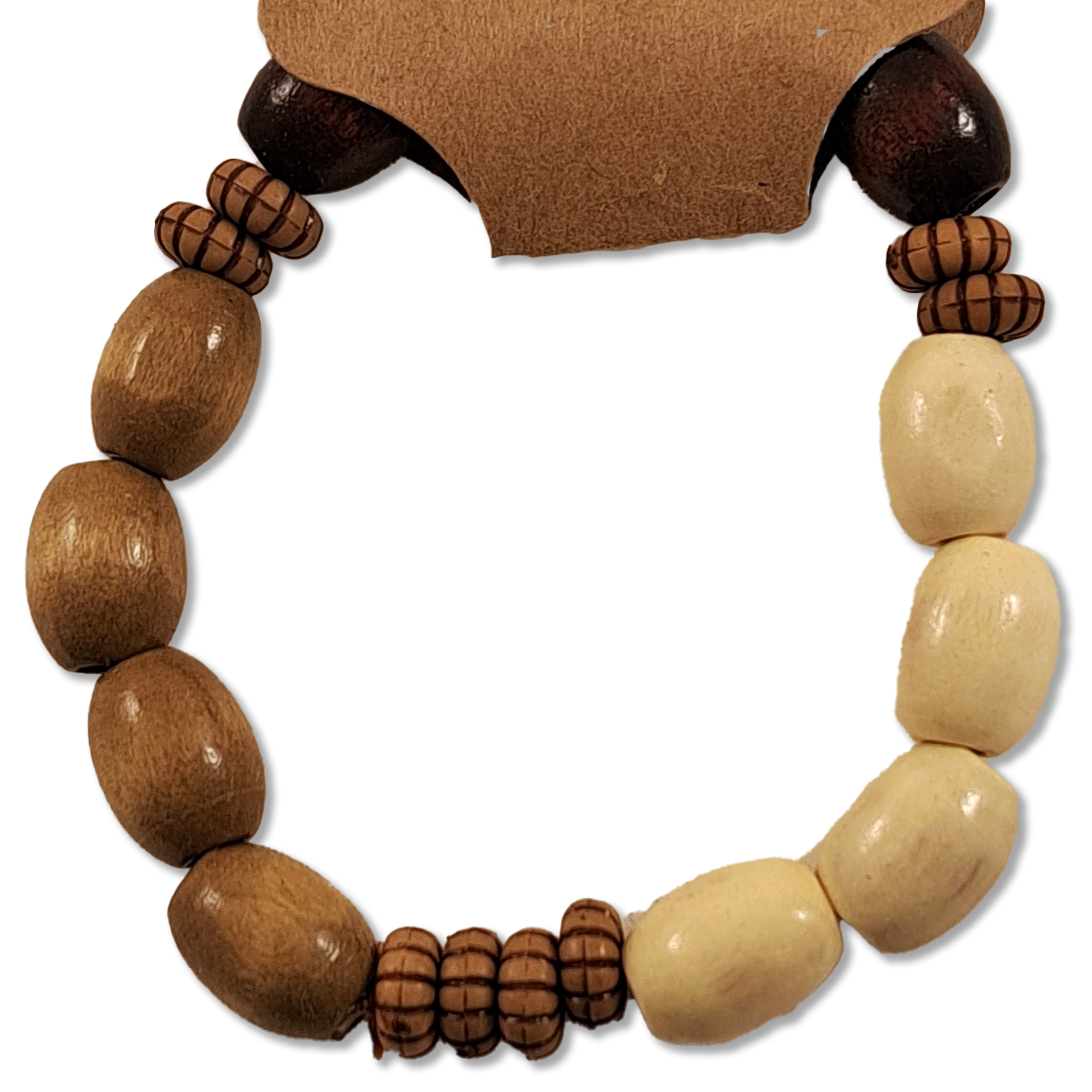 Natural Wooden Bracelet with earth tone beads on stretch cord – Capstone Hemp