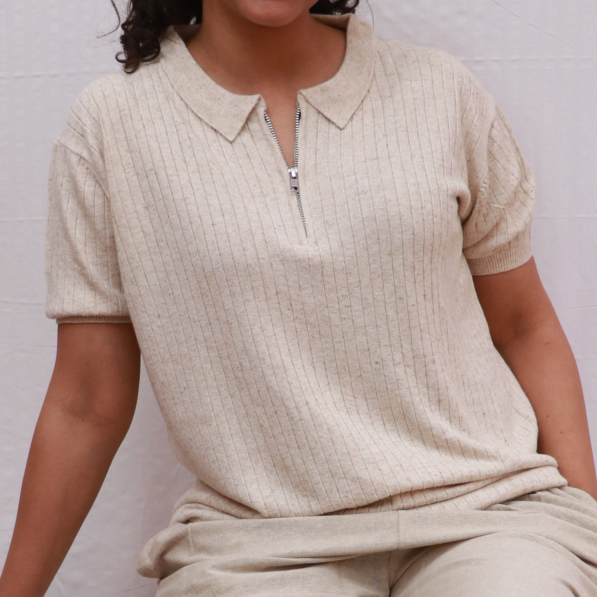 Hemp Polo Neck Knitted T-Shirt - Image 2