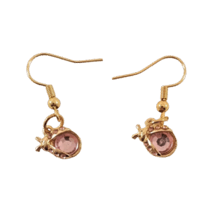 Gold-plated earrings with light pink ladybug design