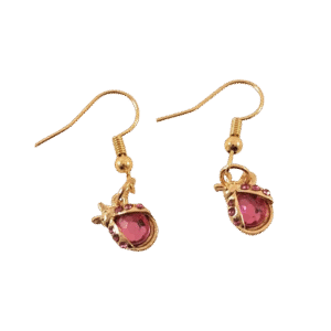 Pair of pink crystal ladybug earrings on hooks