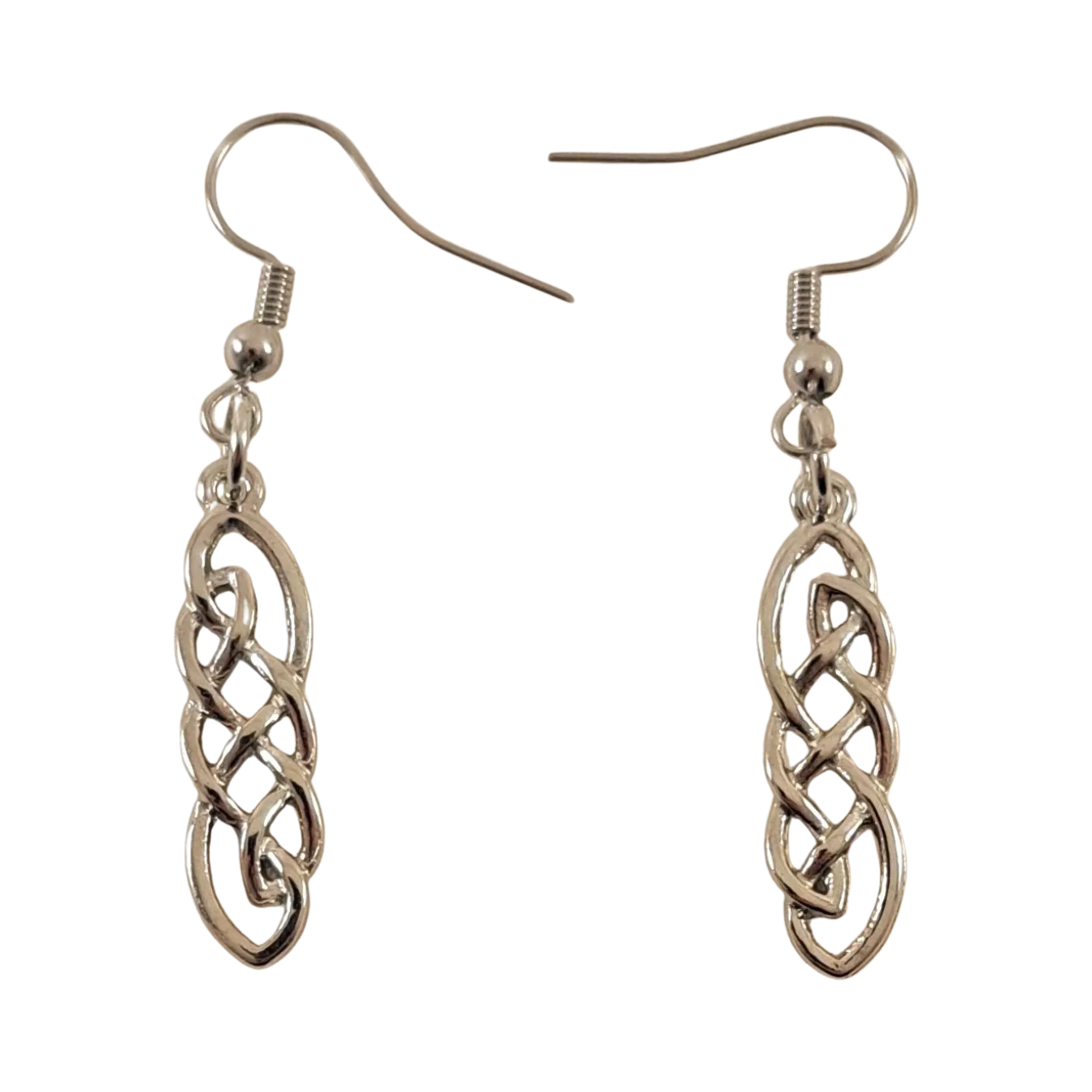 Pair of silver metal knot earrings with looped design
