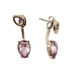 Teardrop-shaped purple jewel earrings with silver backing