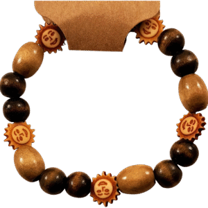 Smiling Suns Bracelet with engraved wooden sun faces on stretch cord