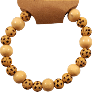 Handmade stars bracelet with engraved wooden beads on stretch cord from Capstone Hemp