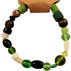 Green and Black Bracelet handmade with plastic and wooden beads on a stretch cord – Capstone Hemp