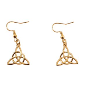 A pair of Golden Knots Earrings featuring interwoven oval and circular shapes with gold hooks