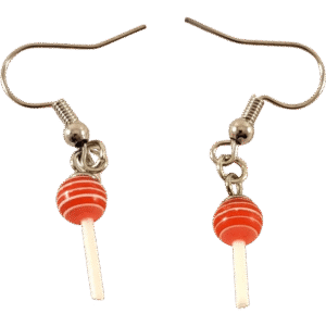 Pair of red lollipop sucker earrings with gold hooks – fun candy-themed drop earrings from Capstone Hemp