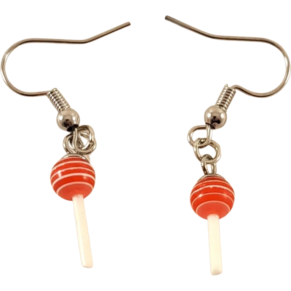 Pair of red lollipop sucker earrings with gold hooks – fun candy-themed drop earrings from Capstone Hemp