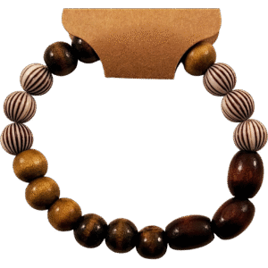 Handmade Wooden Bracelet with carved striped beads and dark polished wood from Capstone Hemp